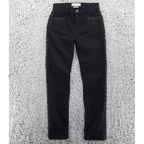 PISTOLA Beaded Charlie Straight Crop Sz 28 High Rise Black Studded Stretch Jeans - Picture 2 of 7